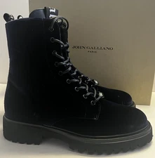 John Galliano Blue Velvet Combat Boots NIB $650 Size 42 US 9