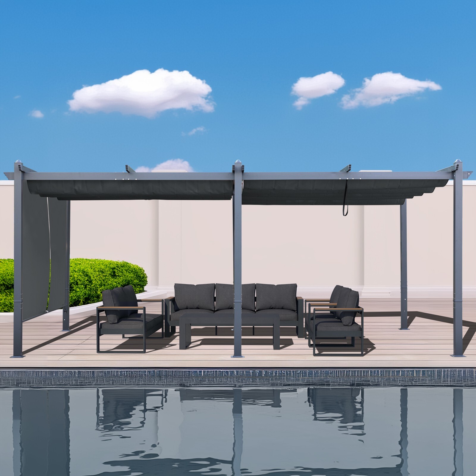 Aoodor 12ft x20ft Patio Retractable Pergola Outdoor Sun Shade Canopy Aluminum