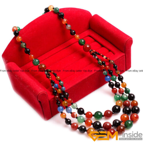 8-12mm Gemstone Round Beaded Fashion Long Necklace For Women 19 Inch Handmade AU - Foto 62 di 82