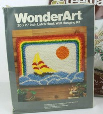 Vintage Wonderart Sailing The Rainbow Latch Hook Wall Hanging Kit 20x 27 Sealed