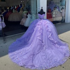 Quinceanera Dresses Luxury 3D Flowers Beaded Lilac Prom Ball Gowns Sweet 15 16