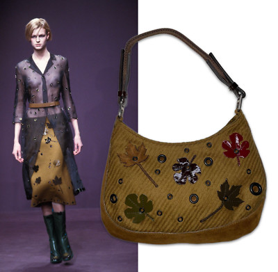 FW 99 Prada Suede Leaf Appliqué Skirt FW 99 Prada Suede Leaf Appliqué Skirt