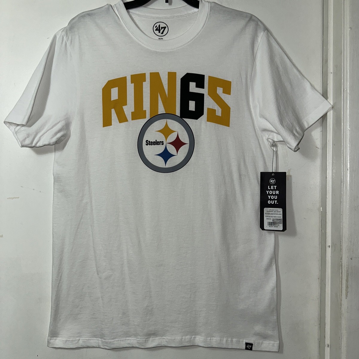 Pittsburgh Steelers '47 Brand “RIN6S” Men's Size Medium White T-Shirt New  W/Tags