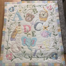 VTG ABC/Animals Baby Lap Quilt 42" x 48" Hand Sewn 1950-1960's