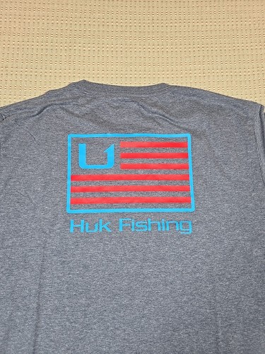 Large Huk and Bars Tee Mens Performance Fishing Shirt Sargasso Sea Heather Color - Picture 5 of 10