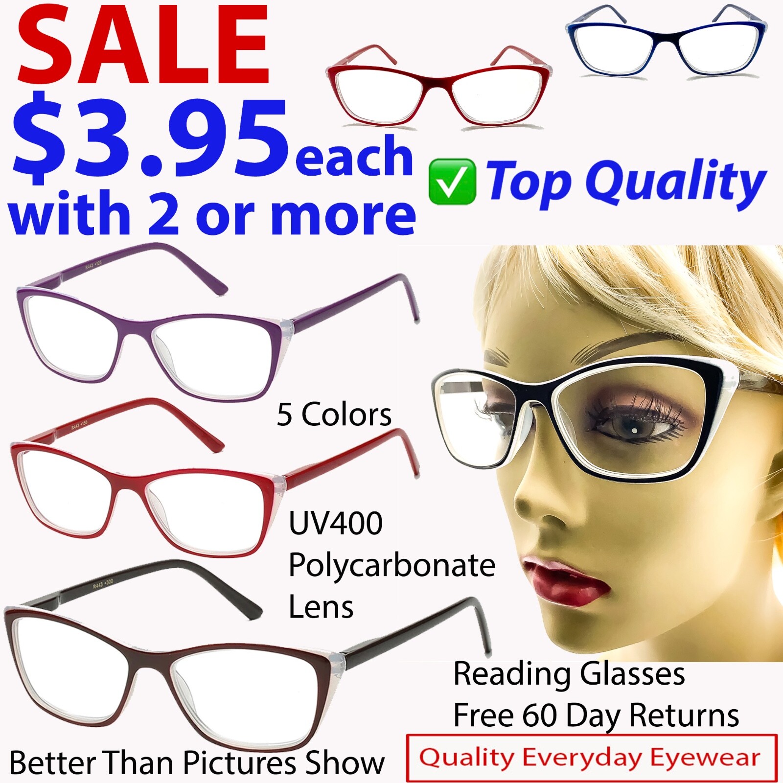 Stylish Cat Eye Butterfly Reading Glasses for Women in Black Red Blue Brown-image