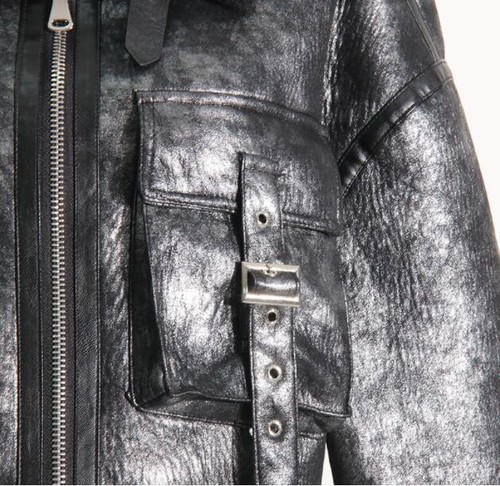 Women's Chic Faux Leather Fur Lining Motorcycle Jacket Coat Short Overcoat - Picture 8 of 14