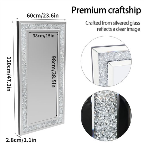 Extral Large Elegant Diamond Wall Mirror Crushed Crystal Long Full Length Mirror - Picture 17 of 18