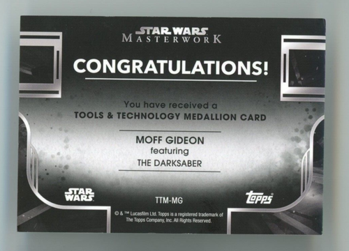 2022 Topps Star Wars Masterworks Moff Gideon Dark Saber Medallion Relic Metal B - Picture 2 of 2