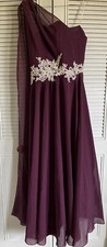 Purple Prom Dress wedding formal w/ Embellishments Long Shoulder Train/sash