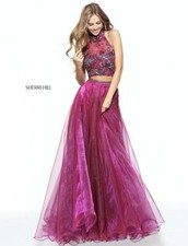 Sherri Hill 50958 Magenta Stunning Crop Top Ball Gown Dress sz 2