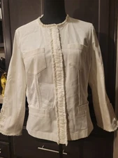Women's Carlisle Cream Textured Fringe Blazer Jacket size 8