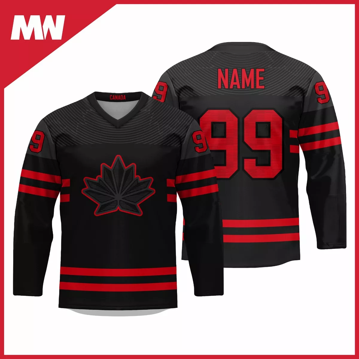 Custom Black Black-Red Hockey Jersey