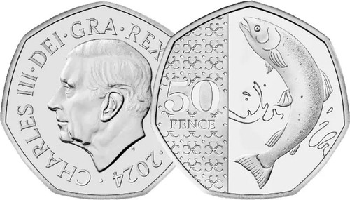2024 Atlantic Salmon 50p Coin Brilliant Uncirculated BUNC NO PRIVY MARK GREAT
