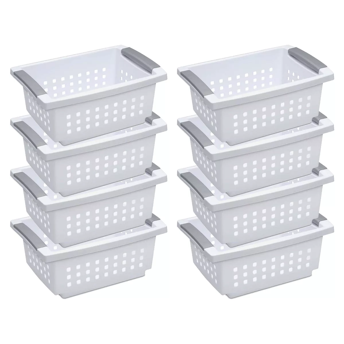 Sterilite Small Stacking Storage Basket with Comfort Grip Handles, White, 8  Pack