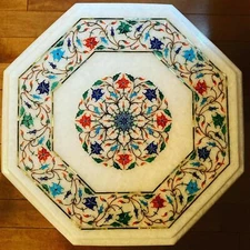 18'' White Marble Malachite Coffee center Table Top Mosaic Kitchen Inlay M10