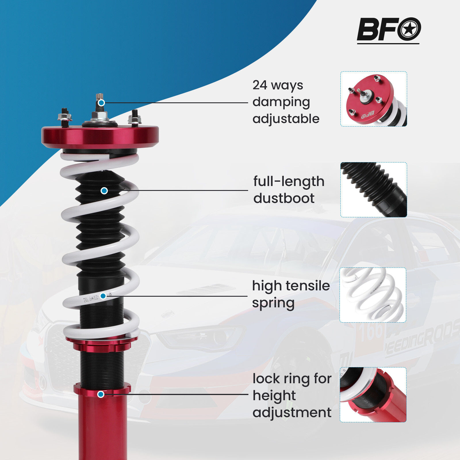 24 levels Coilovers Suspension Lowering Kit For Jaguar XJ8 XJR X350