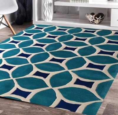 Rug Sky Blue/ Black and White color Hand-Tufted Carpet Area Rug Beautiful Desing