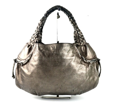 Salvatore Ferragamo Silver Metallic Leather Hobo Hand Bag Shoulder Bag Women's - Picture 3 of 19