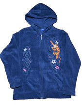 Disney Winnie the Pooh Tigger Hoodie Women  s Small 90s Vintage Blue Fleece Embro