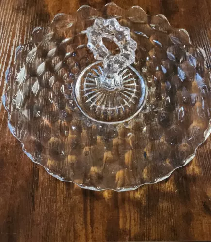 Vintage Fostoria American Clear Glass Serving Tray Center Handle 12" Cubist