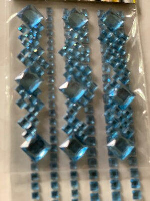 CRYSTAL STICKER 2 SHEETS CLUSTERS AQUA BLUE GEMSTONES  MULTI-SIZE 9PCS