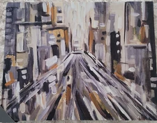 Original Leigh Rosten Abstract Painting City Psychedelic 22 x 27 in