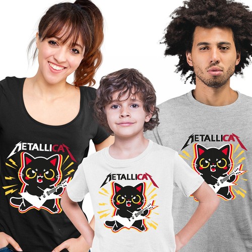 Metallicat T-shirt Funny Cat With the Guitar Music T-shirt, Positive Quote Tee - Picture 2 of 28