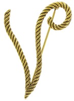 Large Script Gold Tone Rope Initial v Pin Brooch on sale Large Script Gold Tone Rope Initial v Pin Brooch on sale