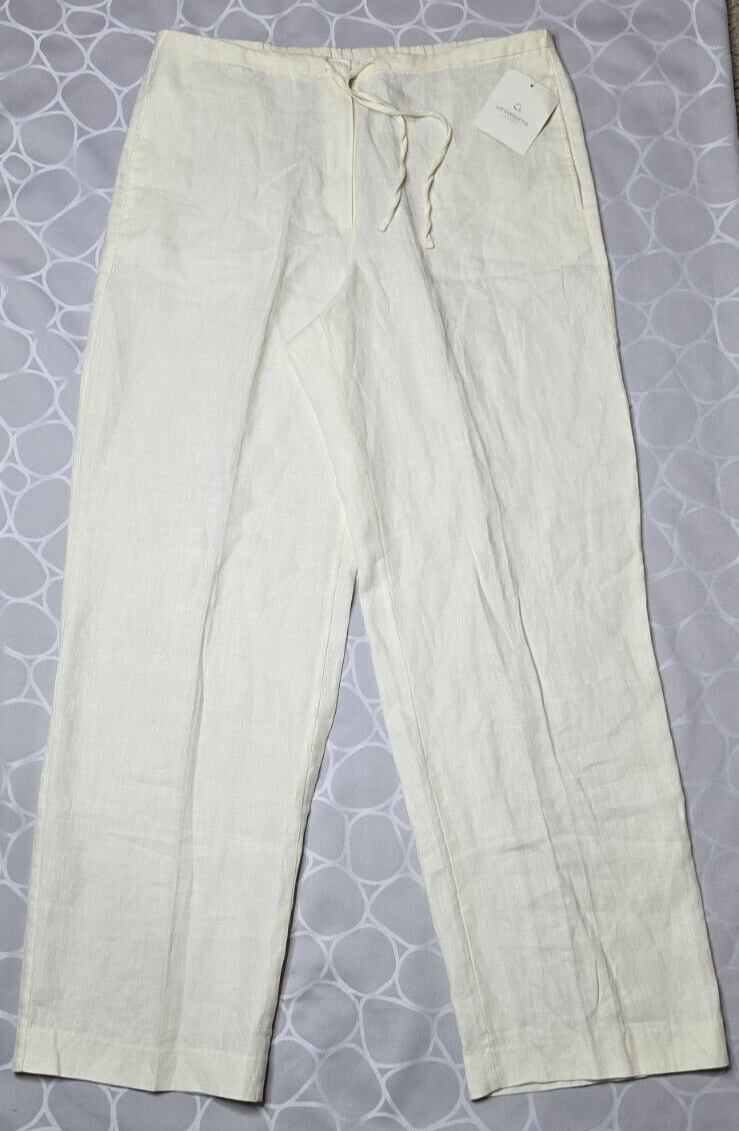 Liz Claiborne LizSport 14 Straight Leg Pant 100% Linen Ivory