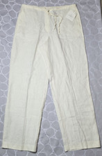 Liz Claiborne LizSport 14 Straight Leg Pant 100 Linen Ivory Drawstring Zip 90s