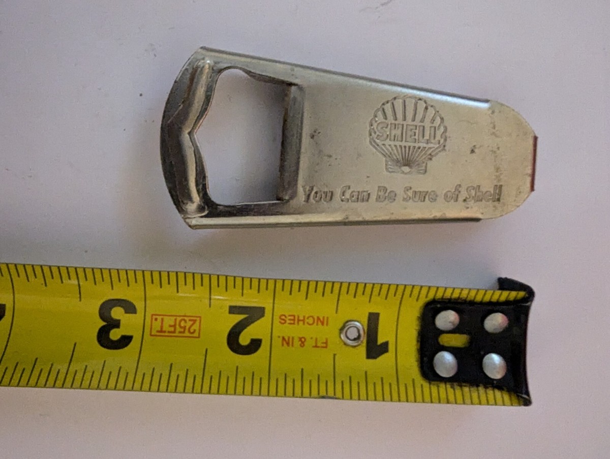 Vintage Bottle Opener Barware Bar Metal Shell Gasoline Gas Station 