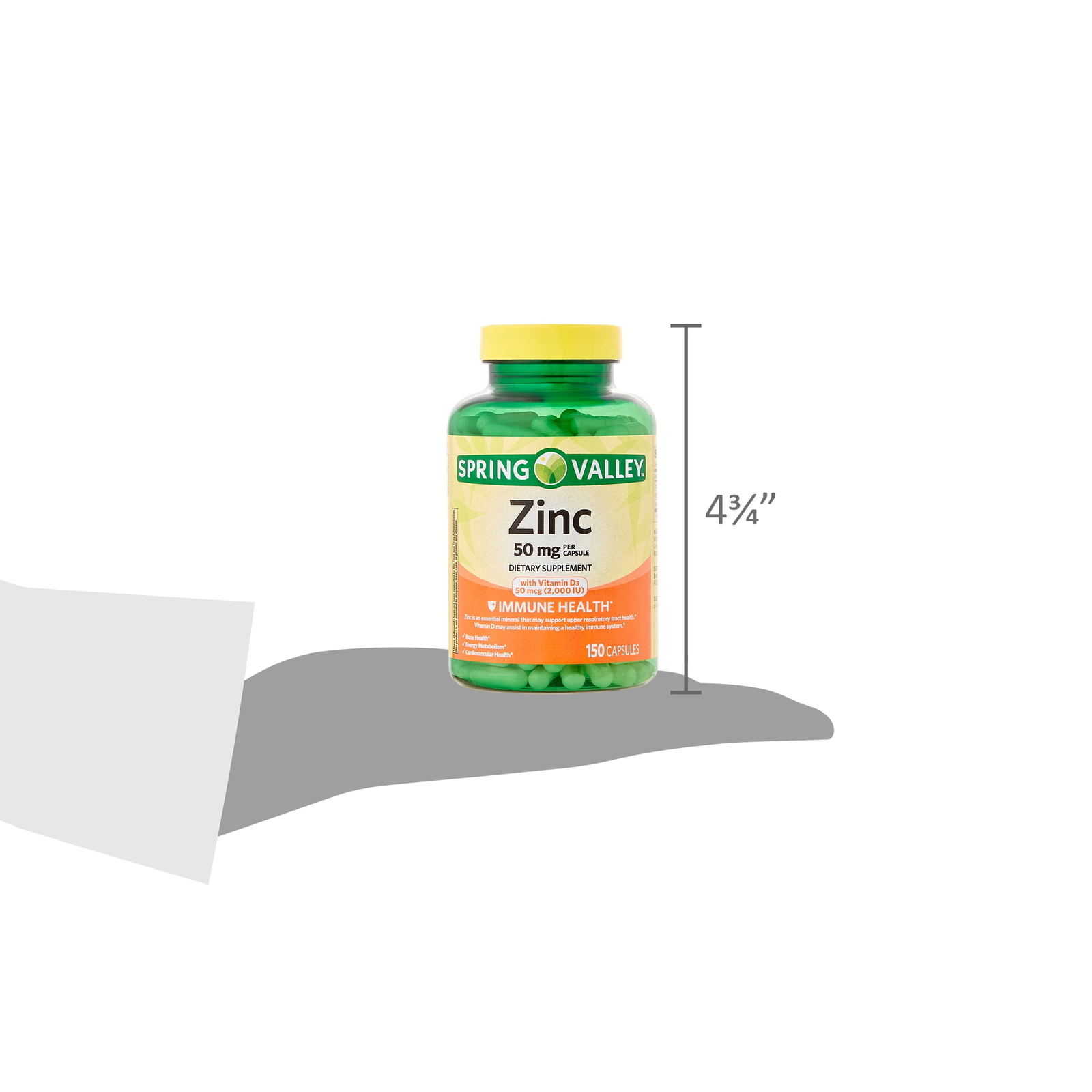 Spring Valley Zinc with Vitamin D Capsules Dietary Supplement, 50 mg