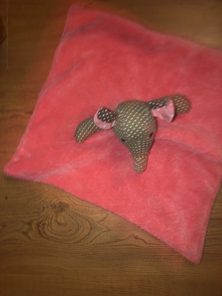 Trend Lab Coral/Brown Polka Dot Elephant Security blanket/Lovey - Image 3 of 4