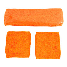 3 Piece Neon Orange Terry Headband Wristband Sweatband Set Sports Running Tennis