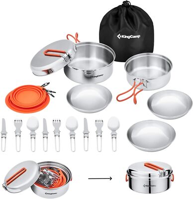 KingCamp Camping Geschirr Set 2-4 Personen, Kochgeschirr aus Edelstahl, Outdoor
