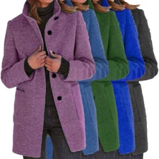 Woolen Jacket Winter Coat Outerwear Trench Jacket Overcoat Pockets Solid Buttons