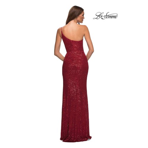 LA FEMME 30391 Red Sequin Sparkle Long Dress Fitted Asymmetrical Elegant Size 12 - Picture 12 of 12
