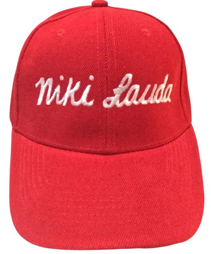 Kursive Niki Lauda Race Legend. Baseball Cap in Rot.