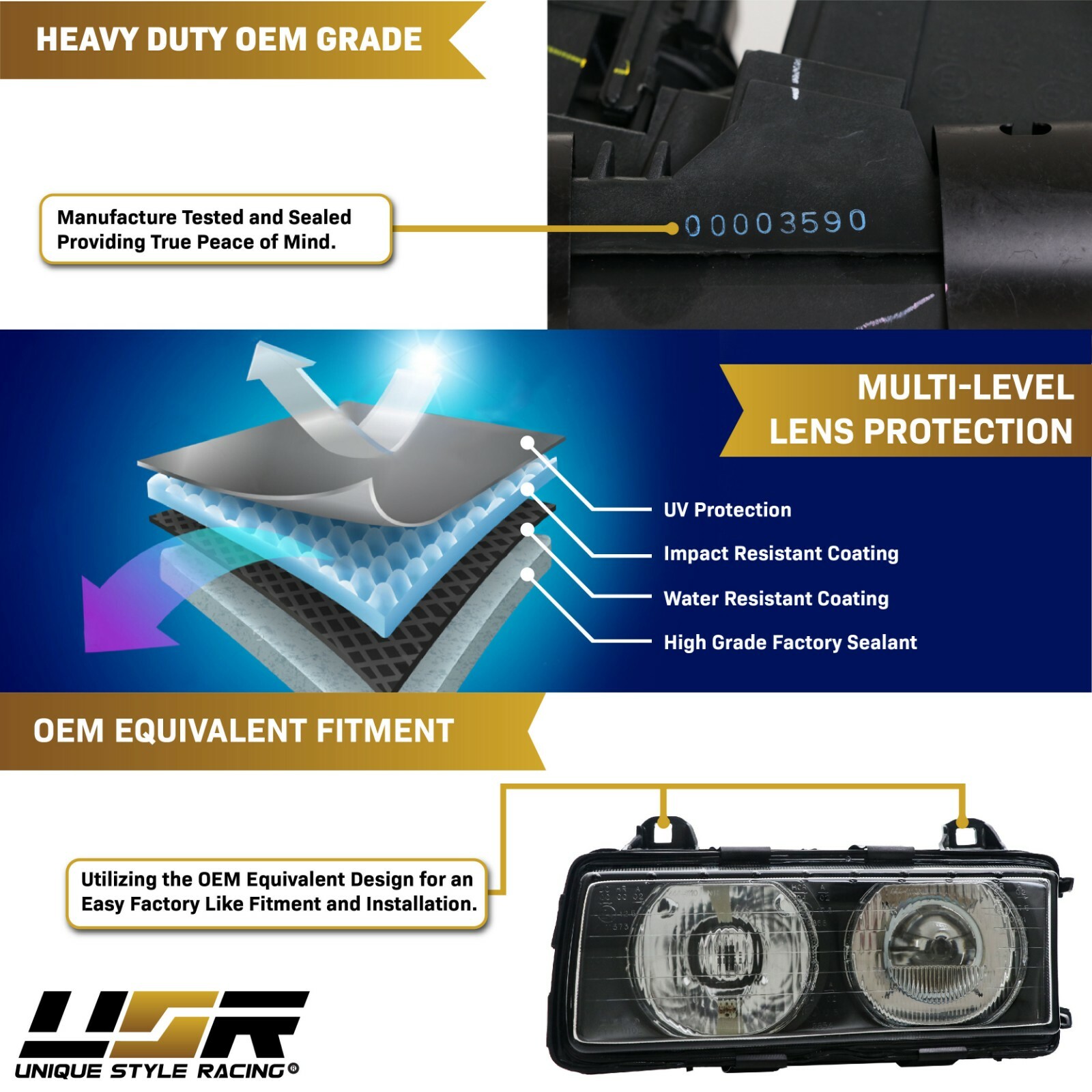 DEPO Euro GLASS Ellipsoid Projector Hella Style Headlamp For BMW E36 3 Series