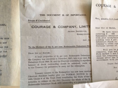 Courage & Co Ltd 1942 redeemable stock &Headed papers ref R24271 - Picture 2 of 3