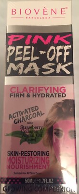 New Biovene Pink Peel Off Mask Clarifying Firm Hydrated Activated Charcoal 1.7oz