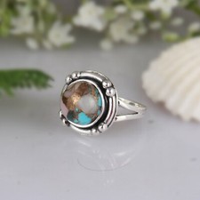 Copper Pink Opal Gemstone Statement Ring 925 Sterling Silver Handmade Ring
