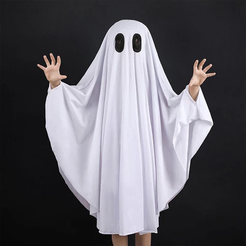Kids Ghost Cape Costume White Ghost Costume Halloween Childs Fancy Dress Outfit - Picture 2 of 13