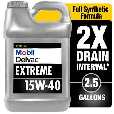 Mobil Delvac Extreme Heavy Duty Full Synthetic Diesel Engine Oil 15W-40, 2.5 Gal