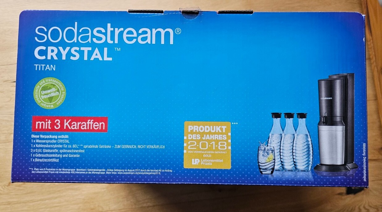 Sodastream Crystal Super Spar Pack Wassersprudler 3 Glaskaraffen Co2 Sirup SodaStream CRYSTAL 2.0 Aktionspack Trinkwassersprudler mit 3