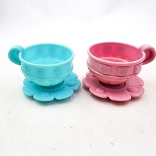 Vintage Fisher Price Musical Tea Set Cups  Saucers Blue  Pink Flowers