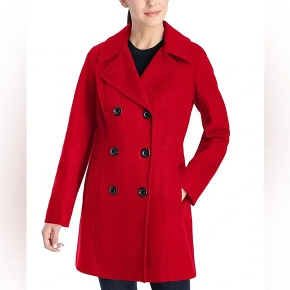 Anne klein double sales breasted wool peacoat