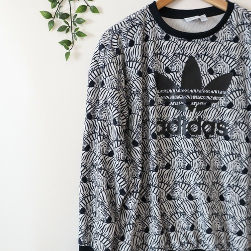 adidas Kids Long Sleeve Zebra Print Sweater XL14-15Y Black & White - Picture 3 of 4