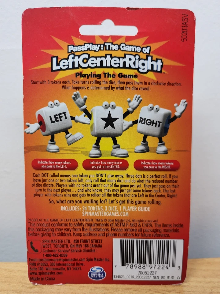 ЗАПЕЧАТАННЫЙ Pass Play - Игра в Левые Центральные Правые Кости Игра Master Tube Возраст 6+ - Изображение 3 из 3